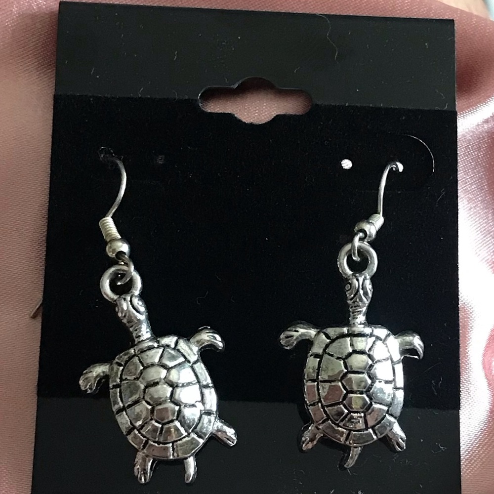 Turtle Dangle Earrings Sea Creature Jewelry Vintage Boho Festival Hippie
